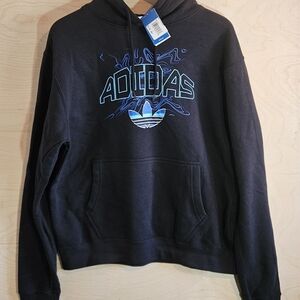 Adidas Black Hoodie with Blue Logo Size Medium